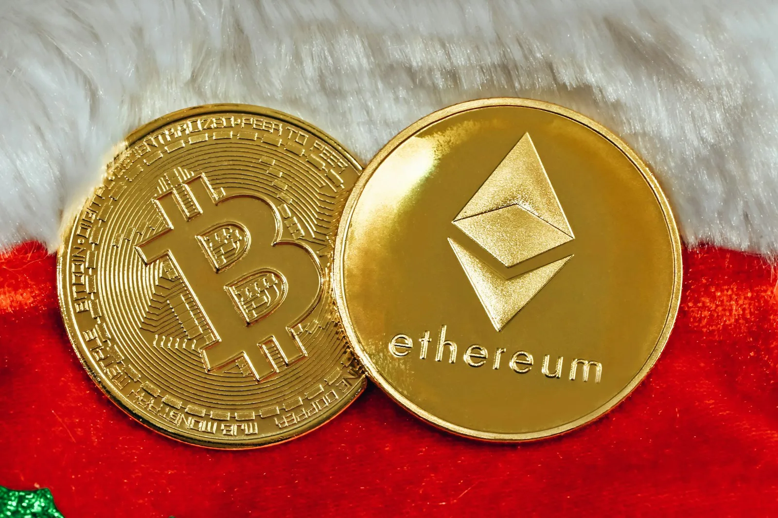 Ethereum and Bitcoin coins side by side