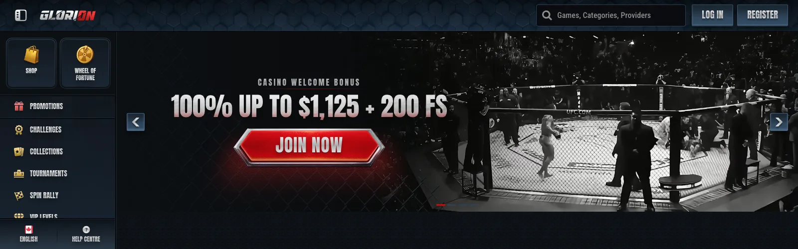 Glorion casino homepage