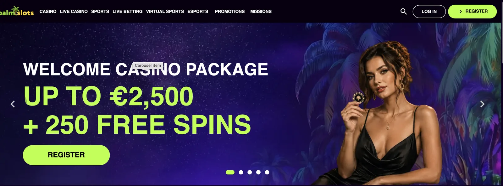 PalmSlots casino homepage banner