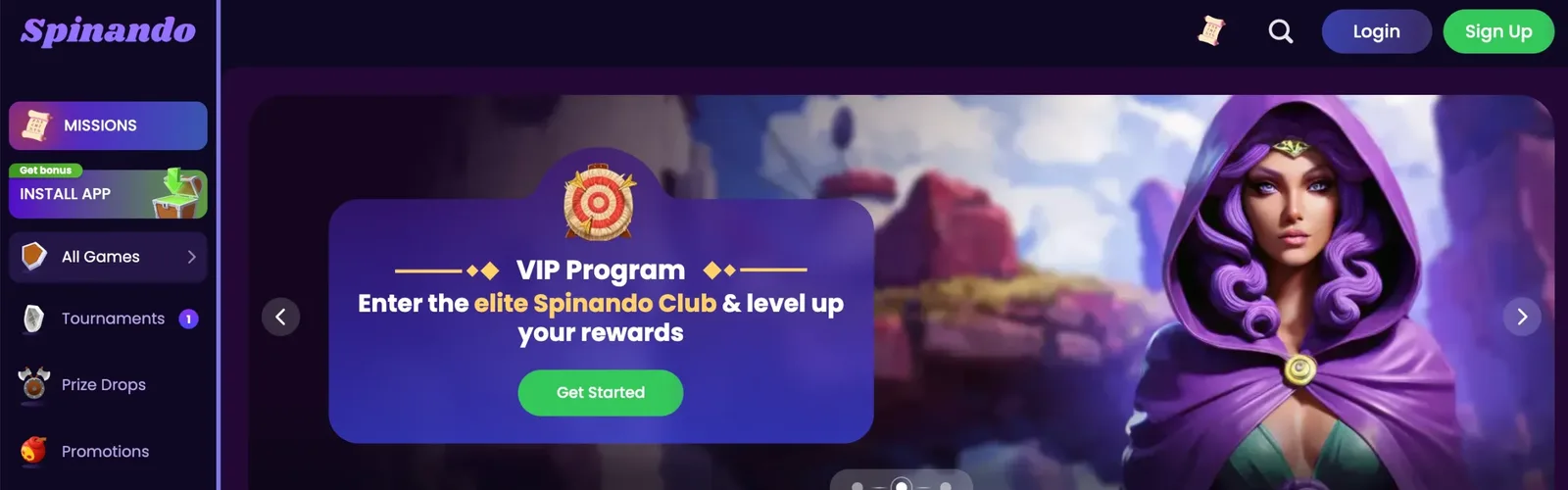 Spinando casino homepage banner