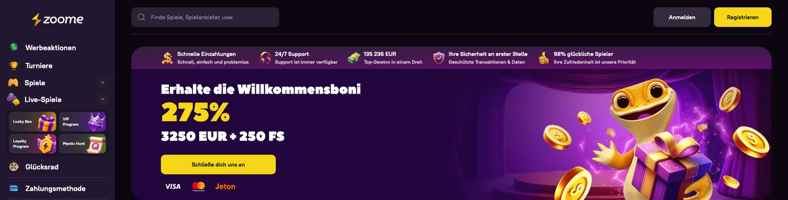 Zoome casino homepage banner