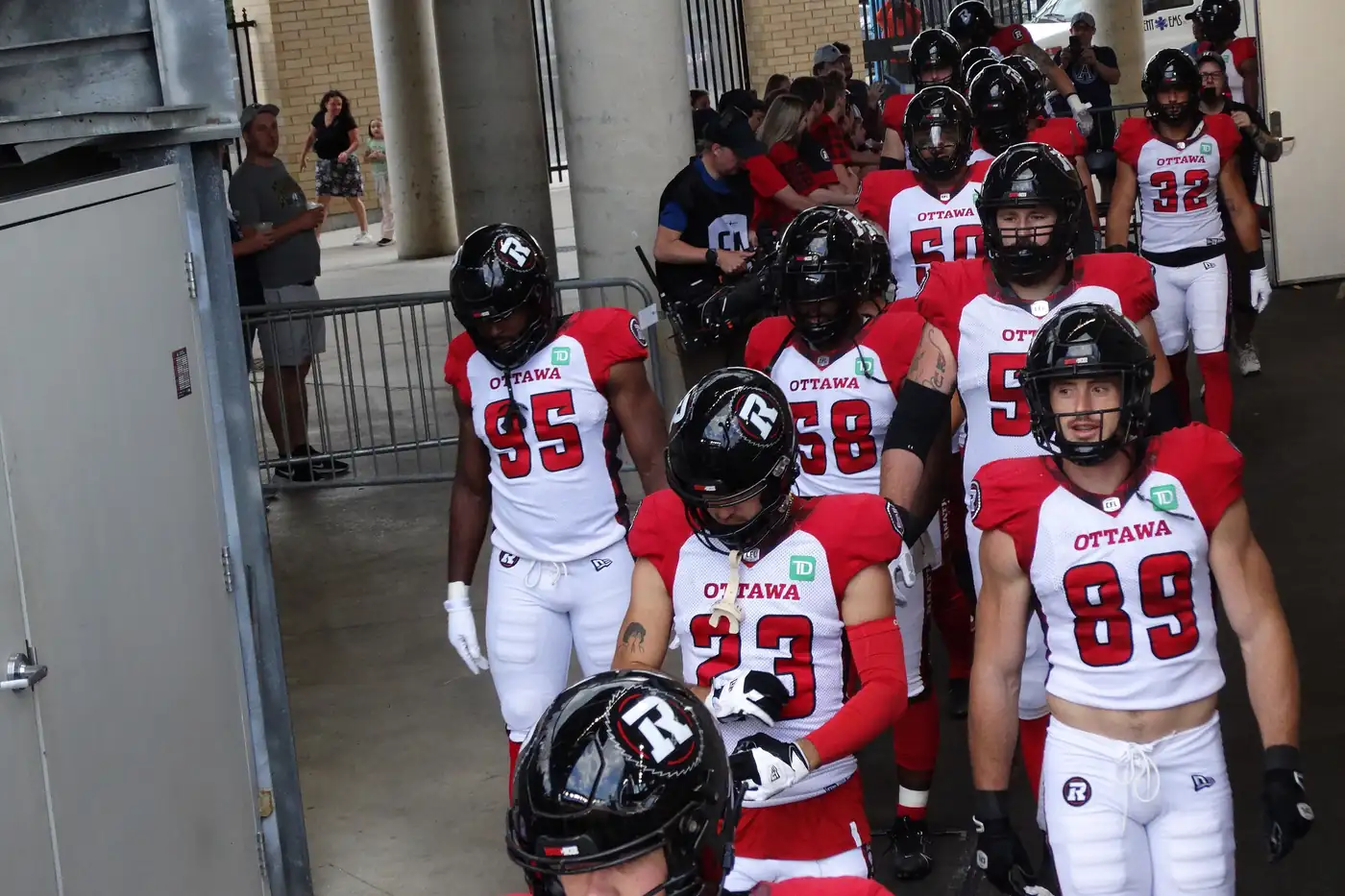Ottawa REDBLACKS players in the tunnel at TD Place before a game